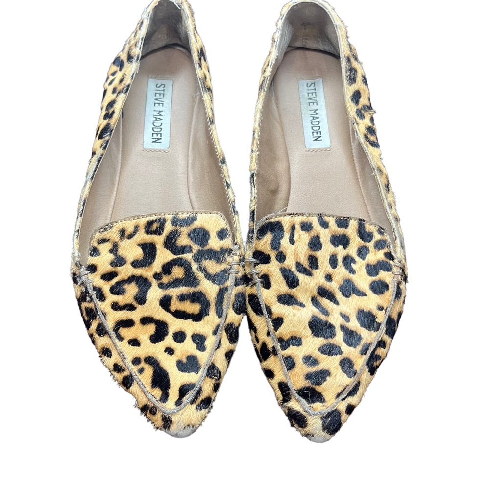 Steve Madden Tan/Black Leopard Cow Hair Slip on Flats Sz 7 - Picture 1 of 9